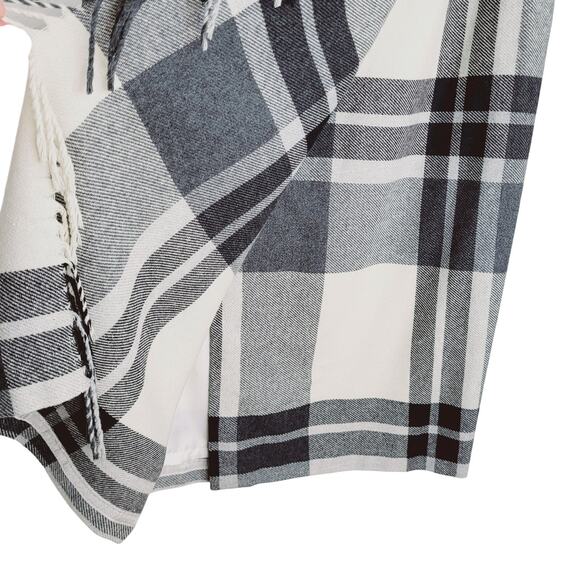 Worthington Gray Cream Plaid Fringe Wool Blend Wrap Maxi Skirt Size 16 Academia - Picture 8 of 10